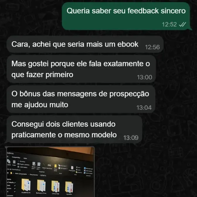 Feedback e pasta de clientes organizada no computador